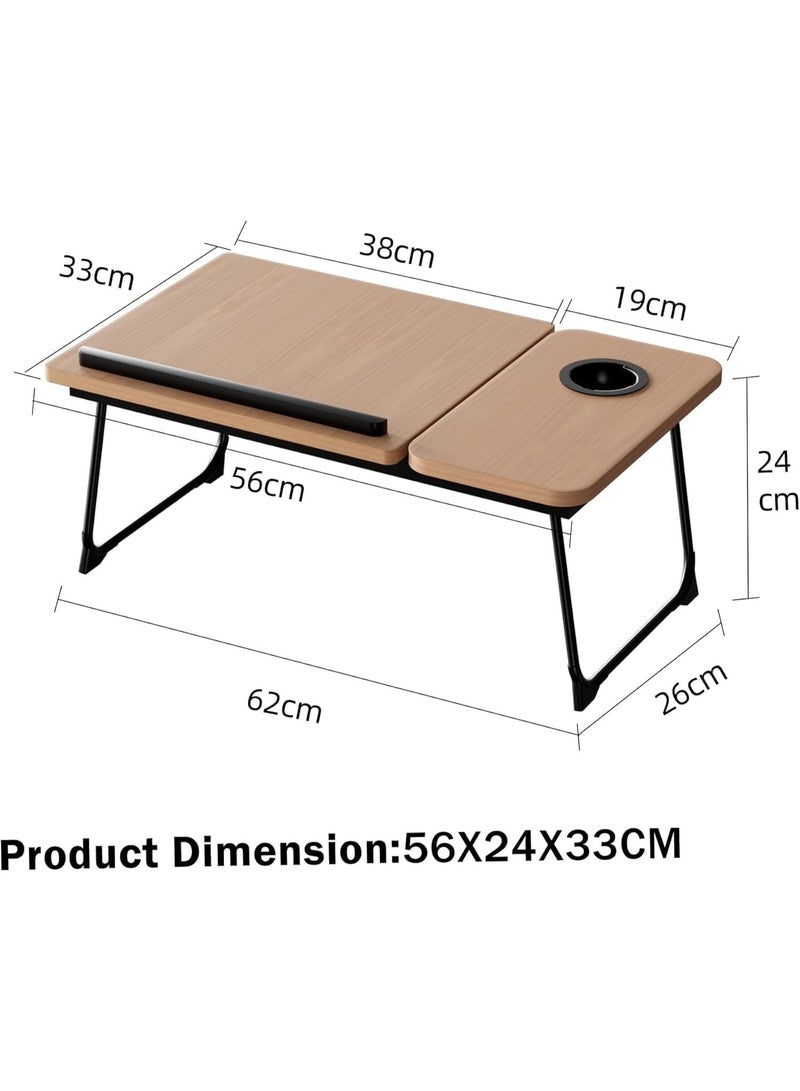 Lacoz Adjustable Laptop Desk for Bed Portable Beds Tray Table with Cup Holder Beige - Image 2
